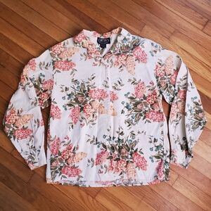 Vintage British Khaki Robert Lighton linen cotton‎ floral button down size 12